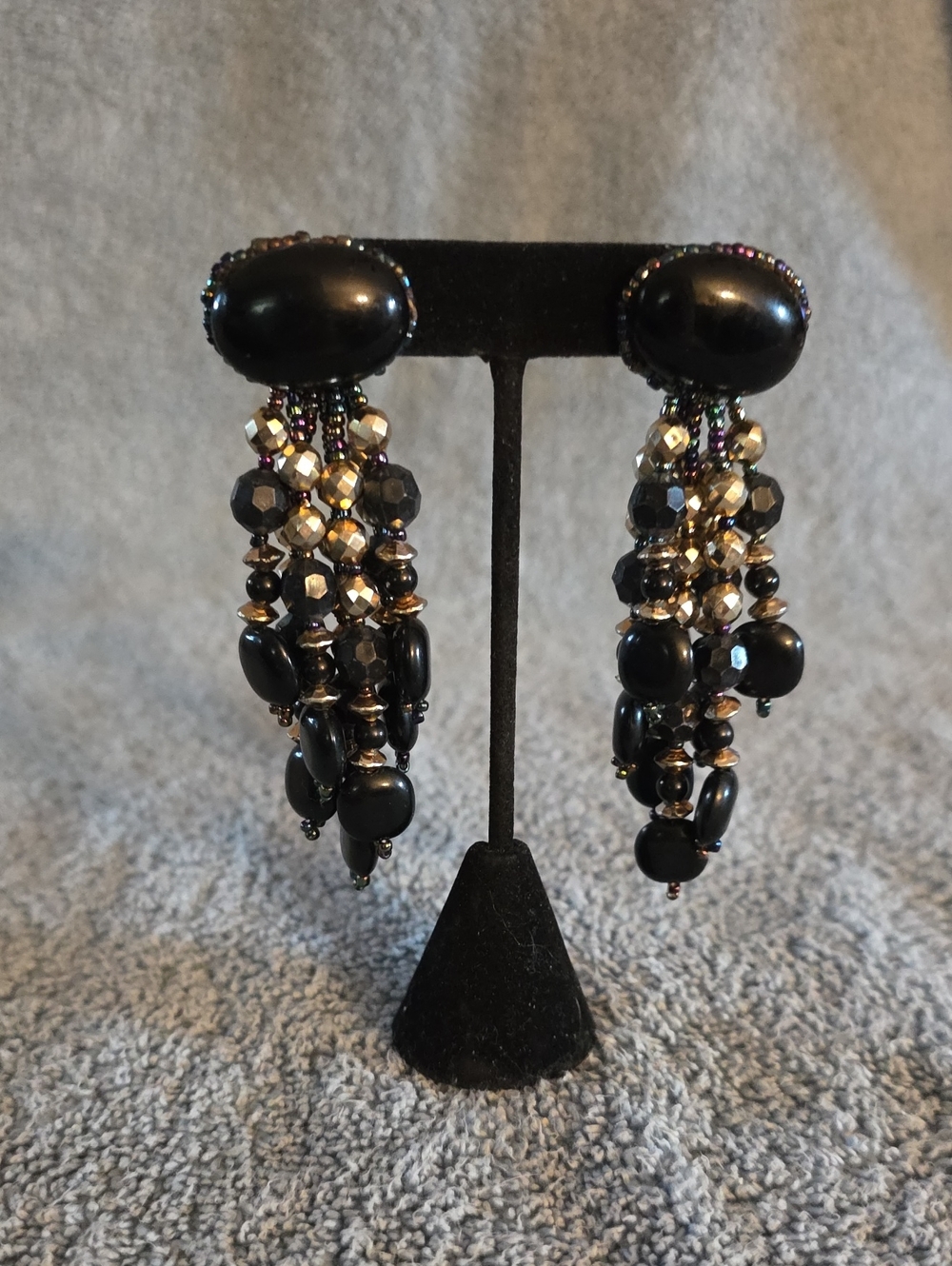 Black Beaded Dangle Earrings - Unbranded